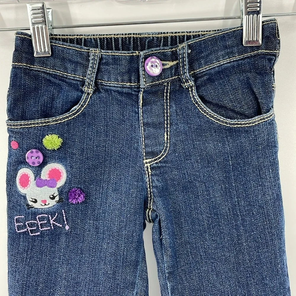 Gymboree “Eeek!” Mouse & “Meow” Cat Embroidery  Jeans Size 4T